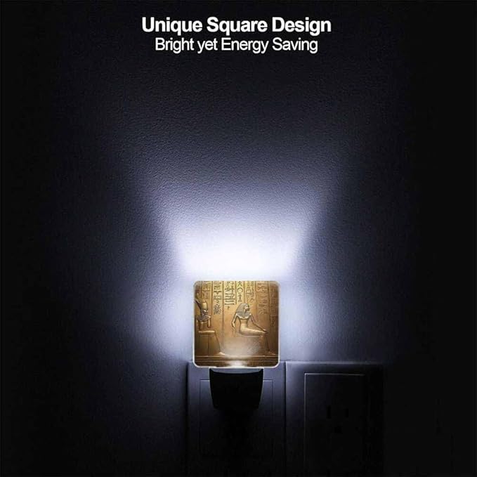 Egyptian Hieroglyphs Night Light Plug-into Wall Ancient Gold Art Nightlight Lamp with Dusk to Dawn Sensor, Led Lamp 0.5W Energy Efficient for Home Decor