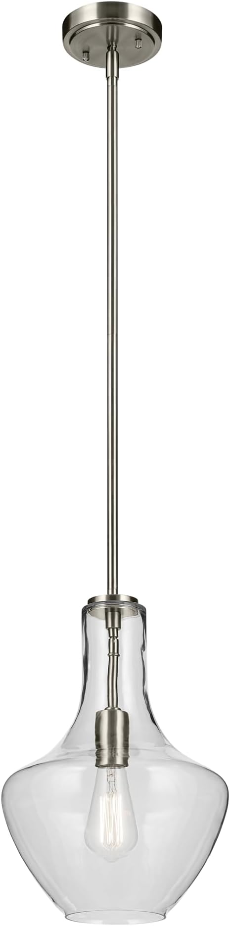 Kichler Everly 1-Light Bell Pendant Light with Clear Seeded Glass in Brushed Nickel, Modern Kitchen Island Hanging Light Fixture for Dining Room or Home Bar (15.25" x 10.5"), 42141NI