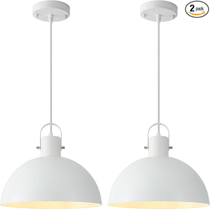 White Pendant Light 2 Pack, 11.8 Inch Pendant Lights Kitchen Island, Dome Pendant Lights, Farmhouse Pendant Light for Kitchen Island, Dining Room, Living Room