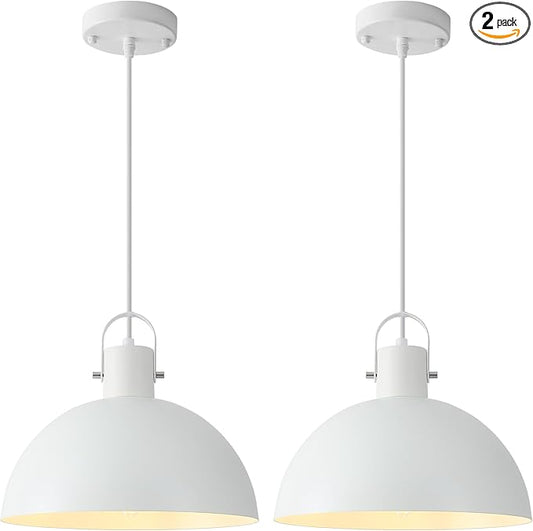White Pendant Light 2 Pack, 11.8 Inch Pendant Lights Kitchen Island, Dome Pendant Lights, Farmhouse Pendant Light for Kitchen Island, Dining Room, Living Room