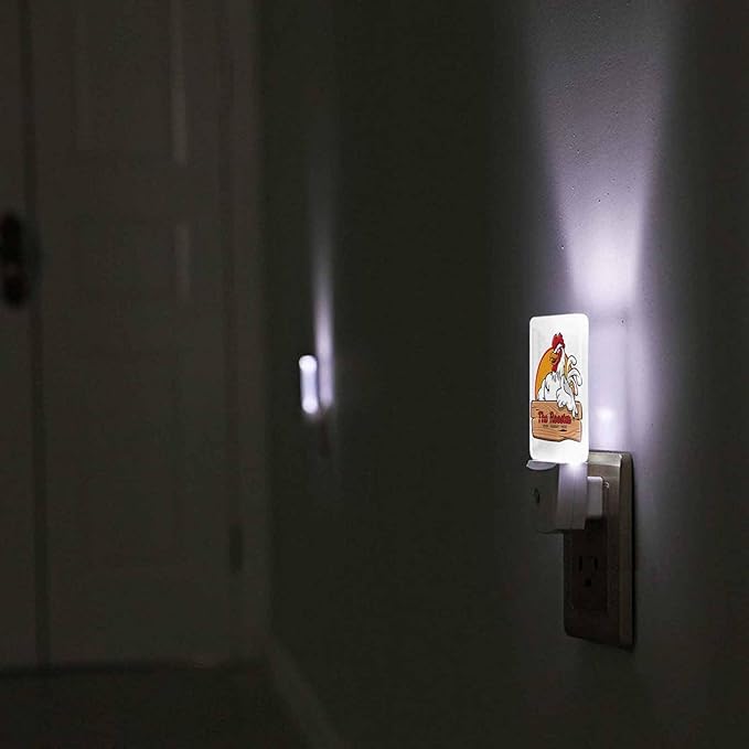 LED Night Light Plug into Wall with Dusk to Dawn Light Sensor White Energy Efficient Happy Cartoon Rooster Giving Thumbs Up Nightlight for Bedroom Bathroom Hallway Living Room Kitchen