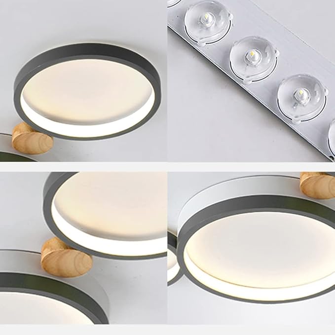 4-Lights LED Ceiling Light Fixture,23 Inch Modern Ceiling Lights Flush Mount Wooden 30W Dimmable Chandelier for Living Room Bedroom Kitchen,3000K/4000K/6000K Temperatures Selectable Grey