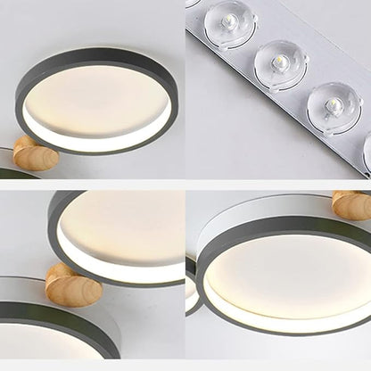 3-Lights LED Ceiling Light Fixture,22 Inch Modern Ceiling Lights Flush Mount Wooden 20W Dimmable Chandelier for Living Room Bedroom Kitchen,3000K/4000K/6000K Temperatures Selectable Grey