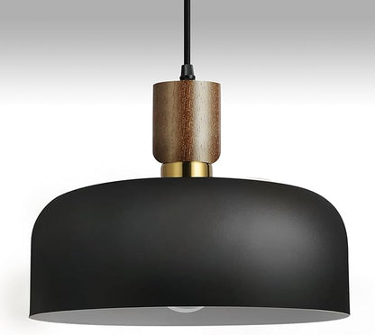11.6" Modern Black Hanging Light,Large Pendant Light for Kitchen Island,Solid Wood with Hammered Shade,Adjustable Retro Dome Industrial Ceiling Lighting Fixture for Dining Room Hallway Entrance