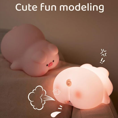 Cute Pig Night Light, 3 Level Dimmable Nursery Nightlight, Kawaii Lamps Squishy Silicone Rechargeable Touch Lamp, Best Gift for Kids Adults Room Decor