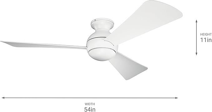 Kichler 330152MWH 54 Inch Sola Ceiling Fan LED, 3 Speed Wall Control Full Function, Matte White Finish with Matte White Blades