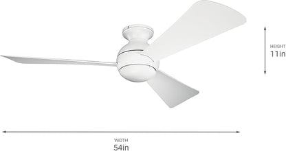 Kichler 330152MWH 54 Inch Sola Ceiling Fan LED, 3 Speed Wall Control Full Function, Matte White Finish with Matte White Blades