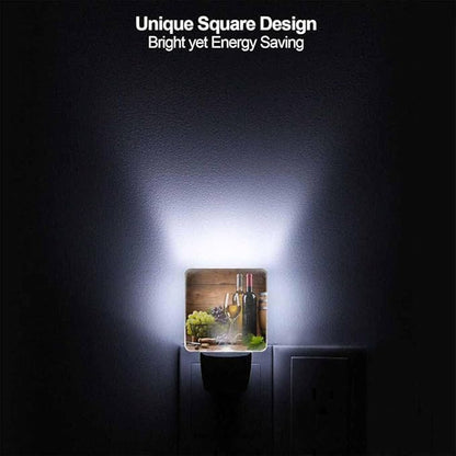 Wine Night Light A Stemmed Glass with Grapes on A Wooden Background Plug into Wall with Dusk to Dawn Light Sensors 0.5W Warm Nightlights for Bedroom Bathroom Hallway