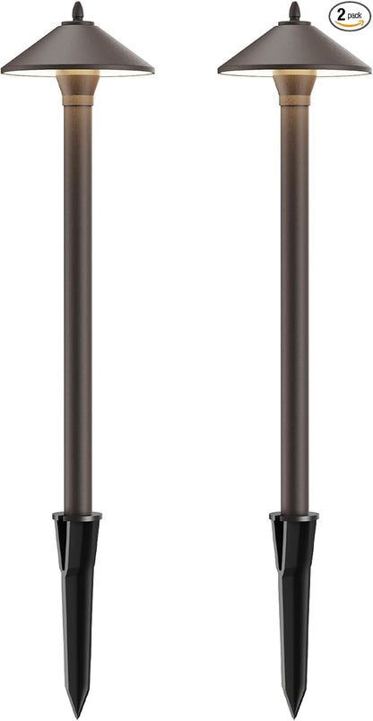 Pathway Lights 2PK Low Voltage Outdoor Landscape Lighting 10W 25 Lumen 2700K 12V AC Path Lights Warm White Light with Bulb Connector Spike Stake for Garden Yard Driveway Lawn