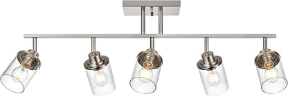 5-Light Wall/Ceiling Track Lighting Kit in Brushed Nickel Semi Flush Mount Ceiling Light with 5 Rotatable Light Heads Modern Vanity Lights for Bathroom, Clear Glass Shade