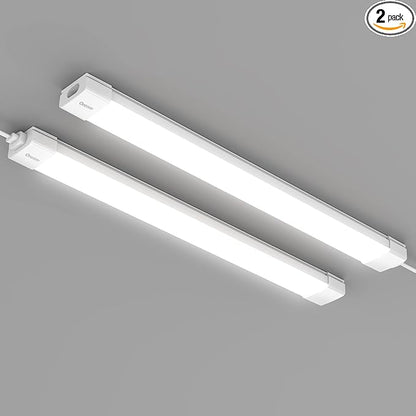 Plug and Play Linkable Waterproof LED Tube Light ,2FT 18W 5000K with Switch Cord Easy Installed on Ceiling or Wall Without Wiring for LED Garage Light Under Cabinet Light LED Shop Light (2FT 2 Pack)