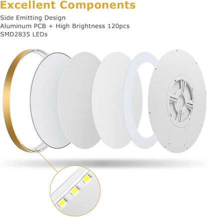 12Inch LED Ceiling Light Fixture Flush Mount, 24W(240W Equivalent), 3200LM, 3000K Warm White, IP40, Flat Modern Round Ceiling Light for Bedrooms, Living Rooms, Bathrooms, Stairwells, etc.(Gold)