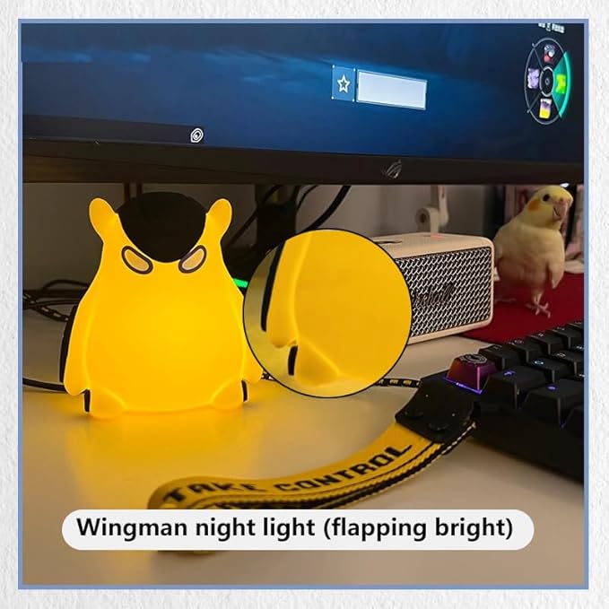 Cute Yellow Partner Lamp, LED Animal Night Light, Nightlight for Room Decor,Button Cell Bedside Touch Silicone Lamp, Unique Dorm Decor Gift