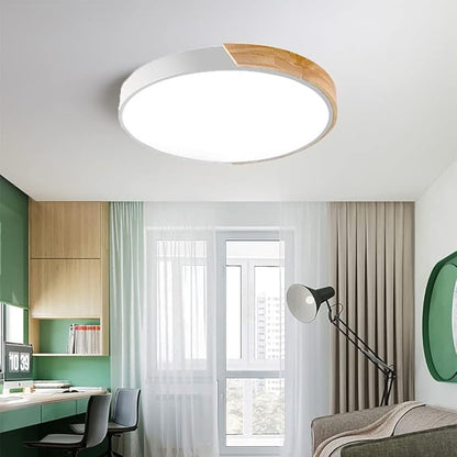 LED Ceiling Light Fixture,10 Inch Modern Wood Recessed Ceiling Lights, Dimmable Light,12W White Close to Ceiling Lighting Flush Mount Living Room Bedroom,3000K-6000K