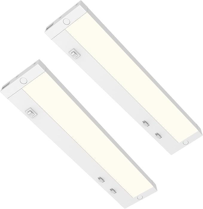 18 Inch Under Cabinet Lighting Plug in, 10W 120V 3 Color 3000K/4000K/5000K, 3 Brightness, Super Bright, Ultra Thin Under Counter Lights for Kitchen, Linkable LED Cabinet Light, White 2 Pack