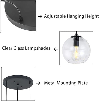 3 Lights Hanging Pendent Ceiling Chandelier, Mid Century Modern Industrial Farmhouse Kitchen Light with Clear Glass Shades