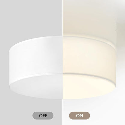 CALOKES 18-Inch Large Flush Mount Ceiling Light Fixture with White Fabric Shade, Modern Drum Closed to Ceiling Lighting for Living Dining Room, Bedroom, Kitchen, Foyer - Farmhouse Lamp & Chandelier