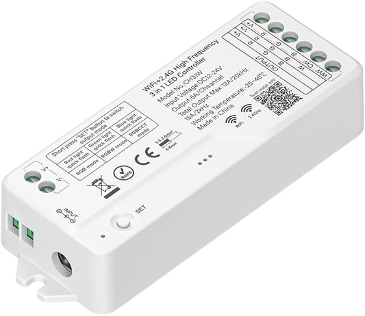 BTF-LIGHTING CH31W WiFi Bluetooth Smart RGB Controller 20kHz High Frequency PWM Dimmer for No Flicker No Buzzing RGB RGBW RGBCCT LED Strips Works with Alexa Google Home Smart Life App (No Remote)