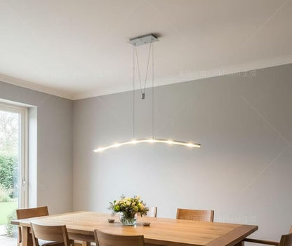 Linear LED Pendant Light Fixture Hanging Chandelier Poor Table Lights Height Adjustable 27W 3000K Warm Lamps for Living Dining Room Kitchen Island Bedroom Bar Restaurant, Brushed Aluminum.