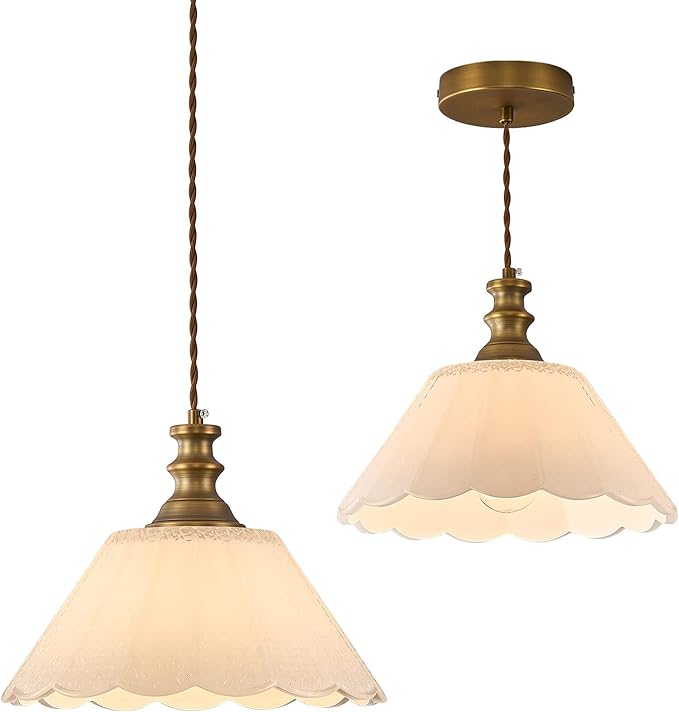 This Kitchen Island Pendant Light Features a Solid Brass Body paired with a high-Transparency Glass Shade