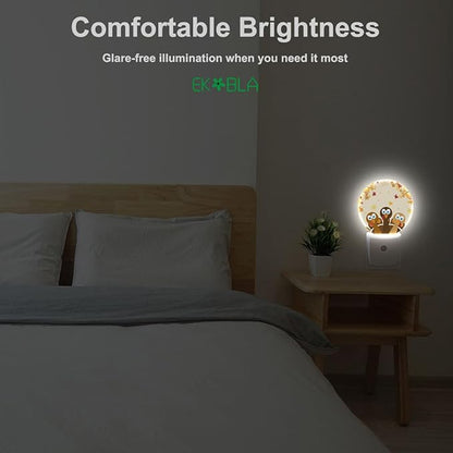 EKOBLA Thanksgiving Turkey Plug-in Night Light, Autumn Red Maple Leaf LED Nightlight with Light Sensor for Home