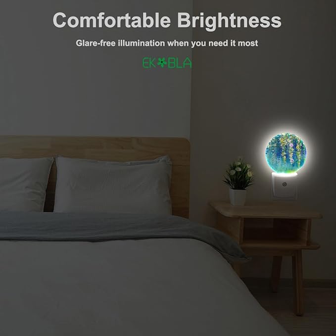 EKOBLA Ivy Plug-in Night Light, Green Floral Ivy & Wisteria Blossom LED Nightlight with Auto Sensor