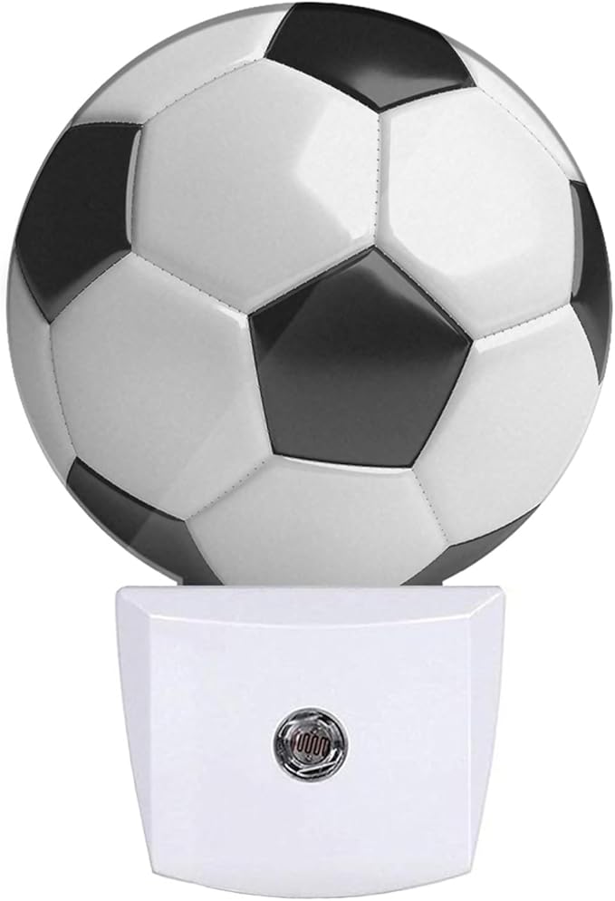 EKOBLA Soccer Ball Plug-in Night Light, Black & White Sports Design LED Nightlight with Dusk to Dawn Sensor for Boys Room, Man Cave, Bedroom & Bathroom