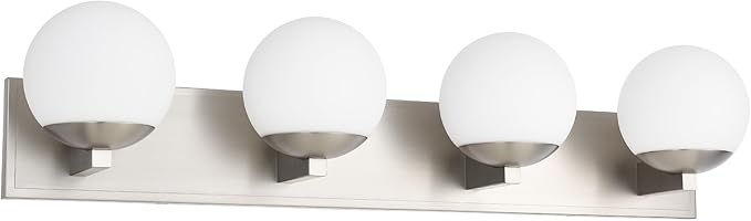 Bathroom Vanity Light Fixtures, 4-Light Globe Bathroom Lighting Fixtures Over Mirror, Modern Wall Lights for Living Room, Long Backplate, Standard E26 Base, Brushed Nickel