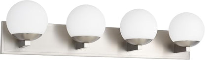 Bathroom Vanity Light Fixtures, 4-Light Globe Bathroom Lighting Fixtures Over Mirror, Modern Wall Lights for Living Room, Long Backplate, Standard E26 Base, Brushed Nickel