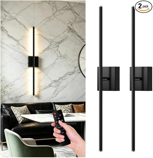 ZZXX 28 Inch Hardwire Wall Sconce Set of 2, 2700K-6500K Wall Lights with Remote Control, 350° Rotate LED Bathroom Wall Lamp Dimmable for Living Room Bedroom Bedside Light Fixtures