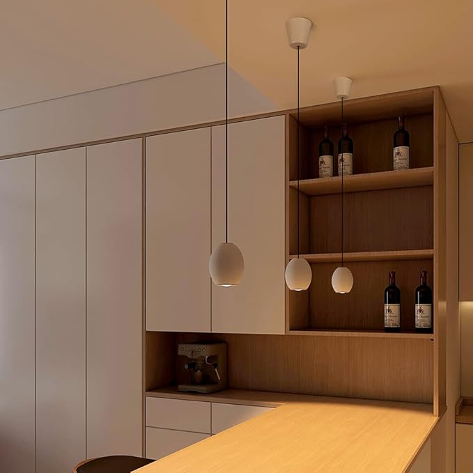 Aisilan Modern Dimmable Pendant Light, 7W LED Adjustable Hanging Light for Kitchen Island, Bedroom, Dining Room, Bar, 3000K, CRI 97+, Matte White, Triac Dimmable with Pulley Lifting System