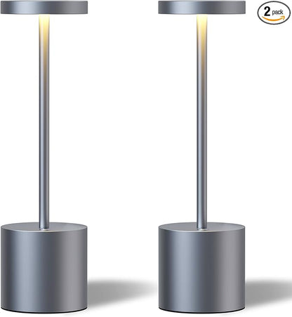 TBBGA 2 Pack Cordless Table Lamps, 5000mAh Rechargeable Battery Powered Lamp, Portable 3 Color Stepless Dimming Desk Lamp,LED Table Light for Outdoor/Cafe/Restaurant/Camping/Home. (Iron Grey)