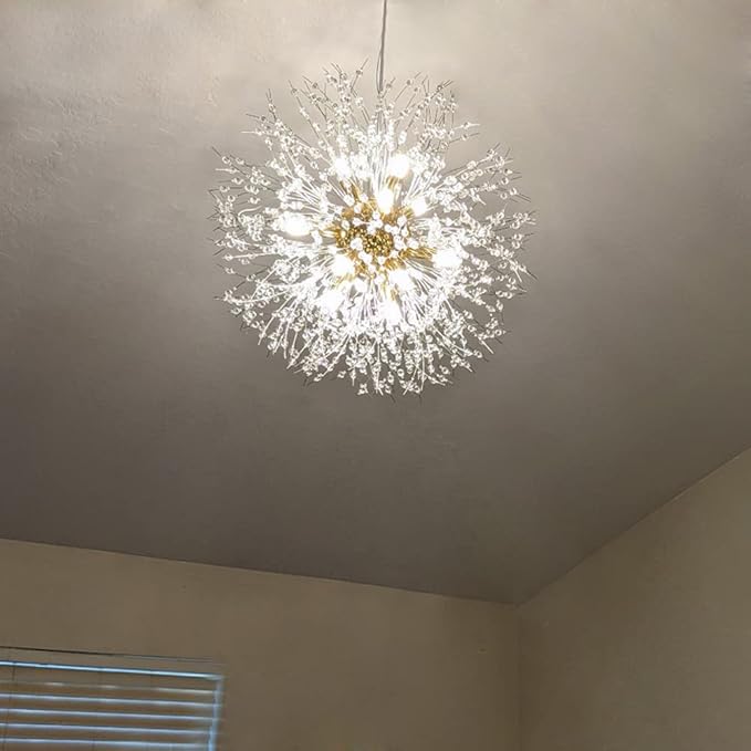 Yiisem Gold Crystal Chandeliers, 12-Light Modern Firework Pendant Lighting, G9 Dandelion Chandelier Light Fixtures for Dining Room Bedroom Living Room Restaurant Kitchen Aisle Hallway