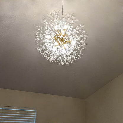 Yiisem Gold Crystal Chandeliers, 12-Light Modern Firework Pendant Lighting, G9 Dandelion Chandelier Light Fixtures for Dining Room Bedroom Living Room Restaurant Kitchen Aisle Hallway