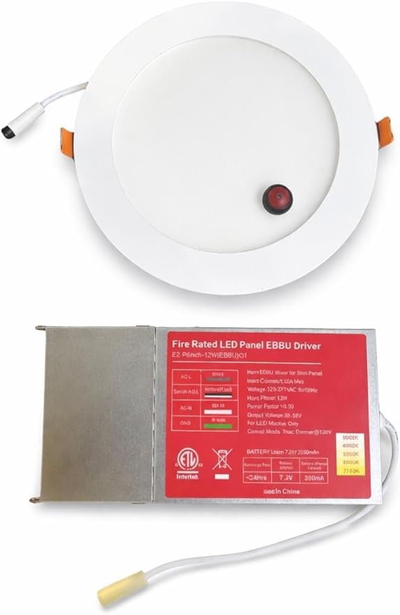 E2 LIGHTING 6 Inch Down Light with Battery Backup(2Hrs Fire-Rated), 5 CCT Tunable 2700K-5000K, Indoor Commercial and Residential Recessed Light,120-277V