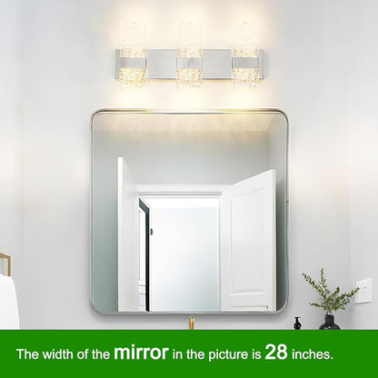 Modern Brushed Nickel 3 Lights Bathroom Vanity Light, Eleglant Nickel LED Bathroom Light Fixtures over Mirror, Dimmable Acrylic Shade Wall Lighting Fixtures, Hardwired Wall Light(H9.25in, L21.26in)