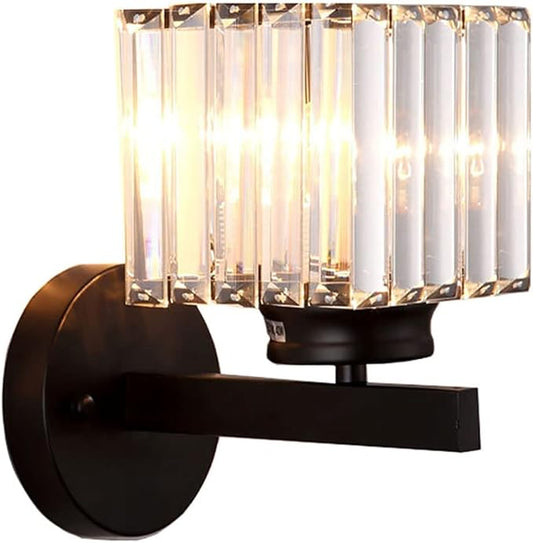 Hardwired Crystal Wall Sconces, Modern E27 Wall Lights, Black Square Finish Wall Lamp for Living Room Bedroom Dining Room Hallway Entryway (Black Square)