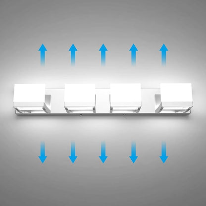 Tipace Dimmable Modern 4 Lights LED Vanity Light for Bathroom Up and Down Chrome Bathroom Wall Light Fixtures Over Mirror(White Light 6000K)