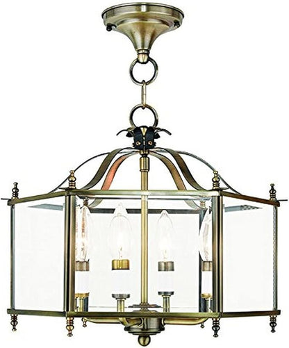 Livex Lighting 4398-01 Livingston 4-Light Convertible Hanging Lantern/Ceiling Mount, Antique Brass