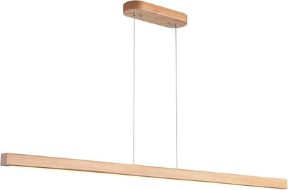 55" Wood Linear Pendant Modern Kitchen Island Light Fixture with Remote Solid Wooden Hanging Ceiling Light Chandeliers for Dining Room Kitchen Pendant Lighting Over Island Natural