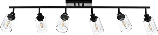 MELUCEE Ceiling Track Lighting Kits 6 Light Bathroom Light Fixtures Wall Mount with Flexibly Rotatable Light Head, Modern Black Spotlights with Clear Glass Shade, 45.3 Inch
