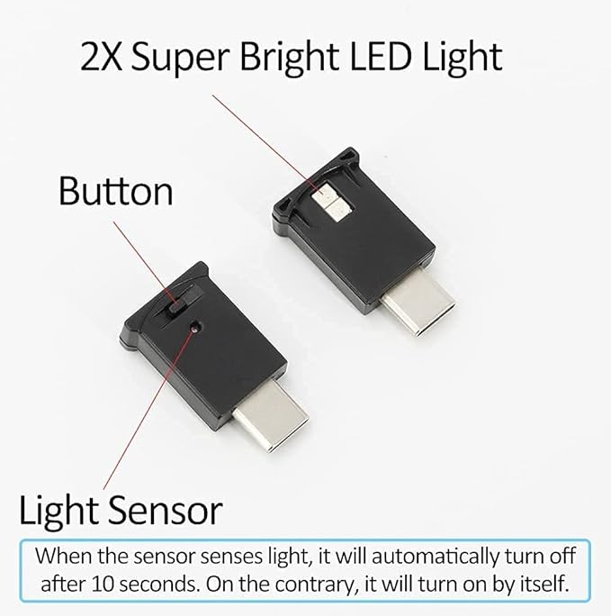 AOZITA Mini USB Type C LED RGB Light Brightness Adjustable 8 Color Changeable for Car, Laptop, Keyboard. Atmosphere Smart Type-C Night Lamp for Home Decoration (Quantity: 2)
