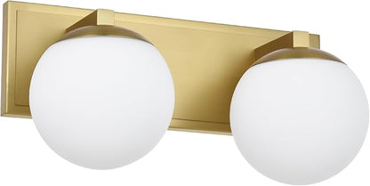 Gold Bathroom Vanity Light Fixtures, 2-Light Globe Bathroom Lighting Fixtures Over Mirror, Modern Wall Lights for Living Room, Long Backplate, Standard E26 Base, Aged Brass