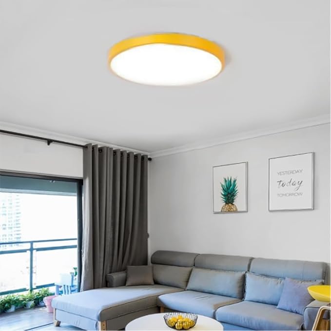 LED Ceiling Light Fixture,12 Inch Modern Round Recessed Ceiling Lights, Dimmable Light,Yellow 18W Close to Ceiling Lighting Flush Mount Living Room Bedroom,3000K-6000K