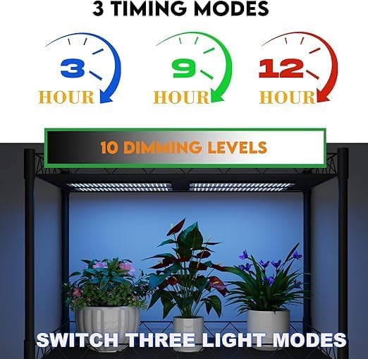 Under Cabinet Grow Light, LED Grow Lights for Indoor Plants Full Spectrum, Plants Light for Shelves with Auto Timer 3/9/12H, 616LEDs Ultra-Thin Grow Lights Panel for Seed Starting, Flowers, Veg, 4Pack