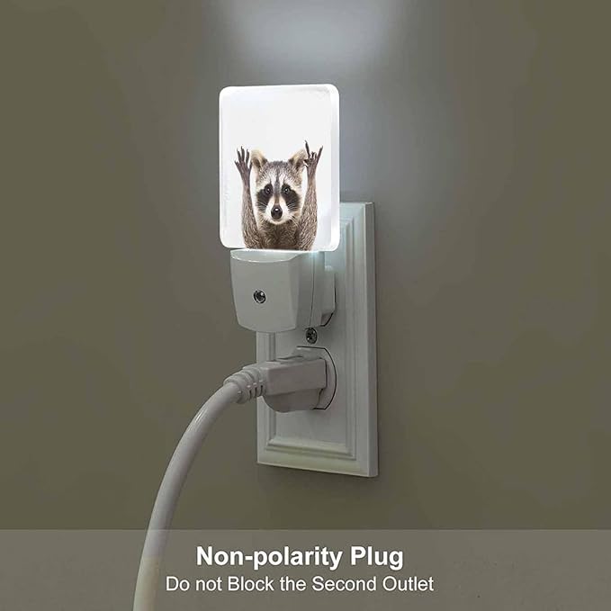 LED Night Light,Funny Cute Raccoon LED Night Light Plug into Wall with Dusk to Dawn Light Sensor White Energy Efficient Nightlight for Bedroom Bathroom Hallway Living Room Kitchen