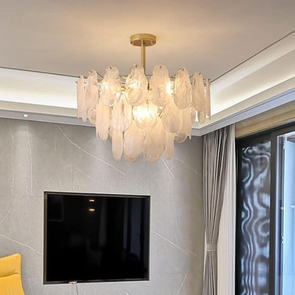KELUOLY Modern Gold Chandelier Lighting, D23.6 Inch Creative Cloud Glass Pendant Ceiling Fixture Lamp, 3 Tier Round Crystal Glass Chandelier, 9-Light for Living Room Bedroom Dining Room (E12)