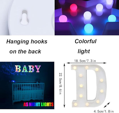 LED Marquee Letter Lights, 18 Colors Changing Light Up Letters with Remote, RGB Alphabet Letters Sign for Girls Boys Gift Birthday Party Night Light Bedroom Wedding Christmas Decor-Colorful D