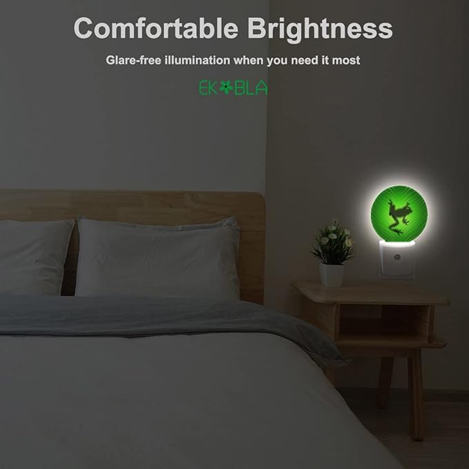EKOBLA Tree Frog Plug-in Night Light, Green Leaf Vein Frog LED Nightlight with Auto Sensor for Bedroom & Bathroom