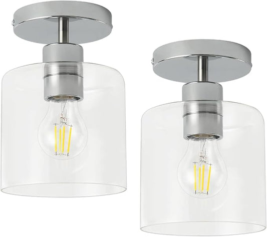 Chrome Semi Flush Mount Ceiling Light,Modern Farmhouse Ceiling Light Fixture for Closet Entryway,Hallway Light Fixture 5.9in Clear Glass Shade 2 Pack